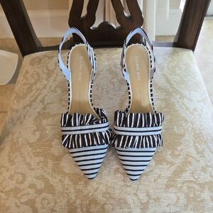 Gianni Bini Blue and White Striped Pointed Slingback Heels
